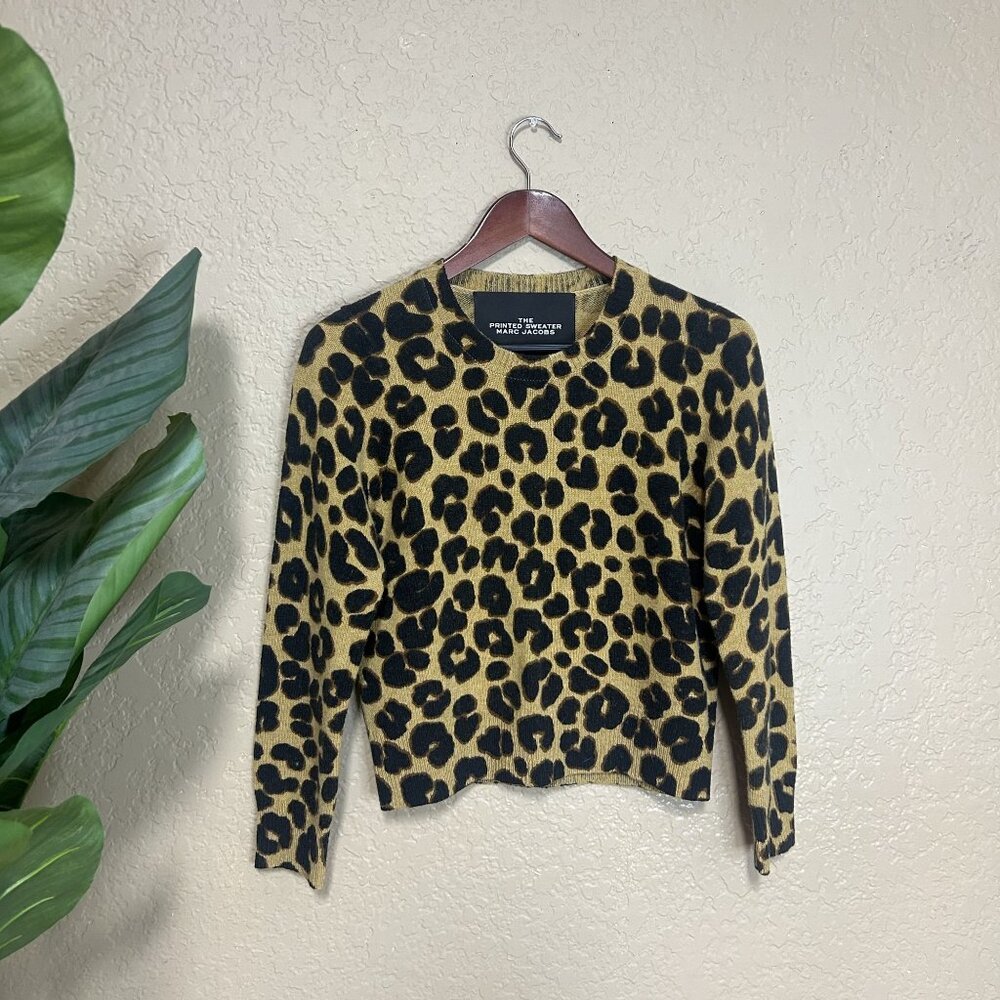 Marc Jacob’s The Printed Sweater Pull-over Top Yellow Leopard Size Small - Picture 4 of 5
